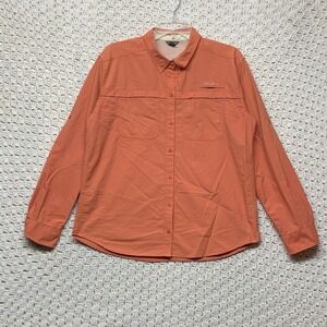 Eddie Bauer Fishing Shirt Women Sz L‎ Button Up Roll Tab Sleeve Salmon Pockets